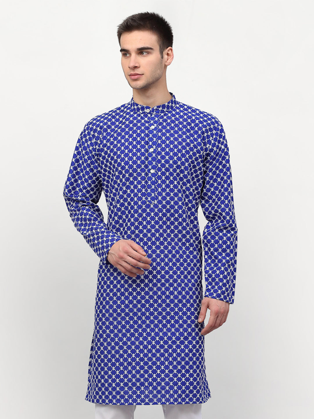 Jompers Men Royal-Blue Chikankari Kurta Only