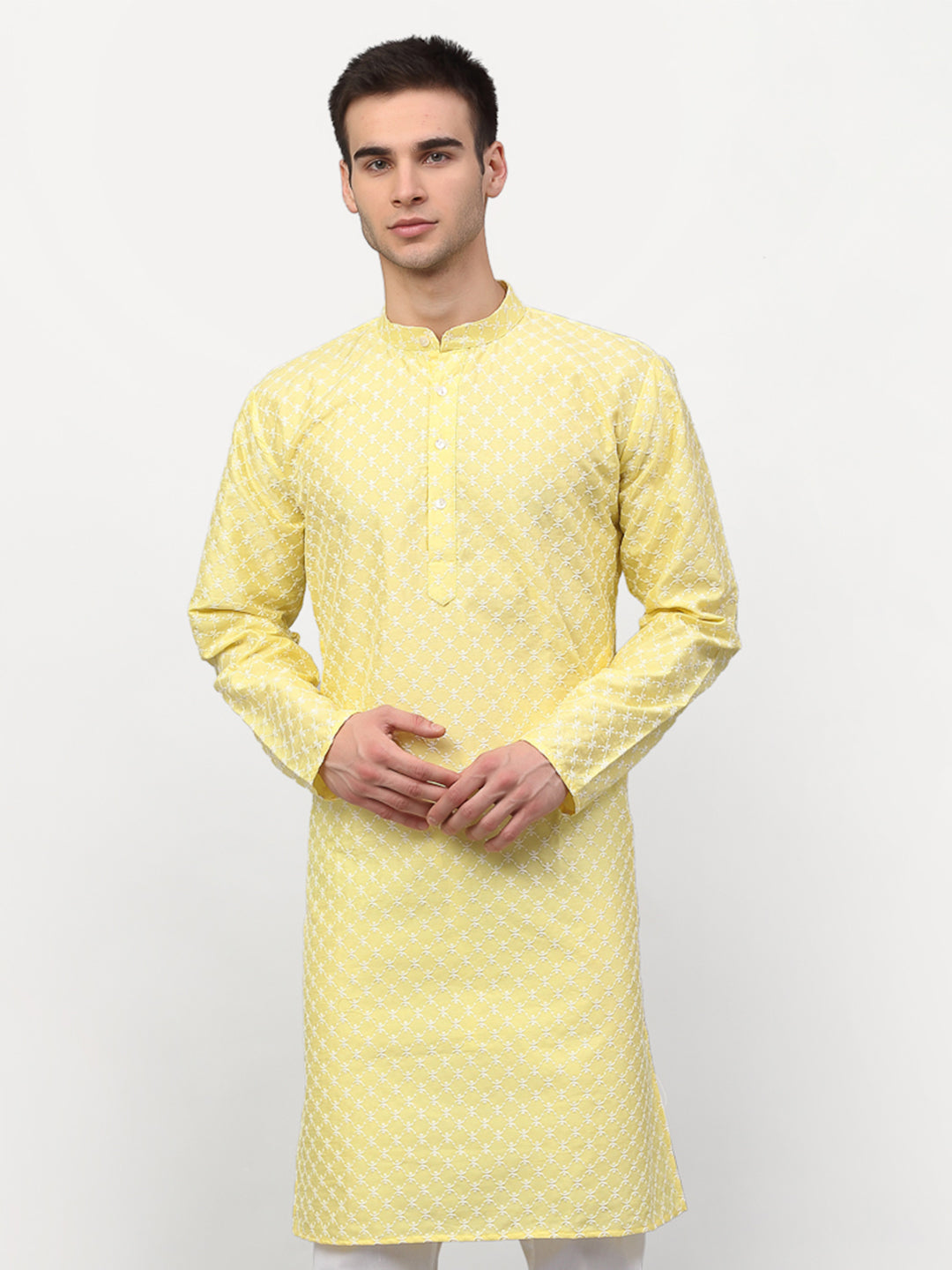 Jompers Men Yellow Chikankari Kurta Only