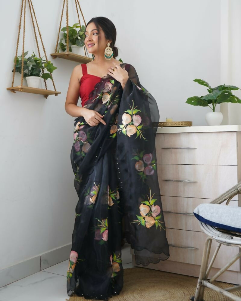 Vamsee Urvashi Black Organza Saree