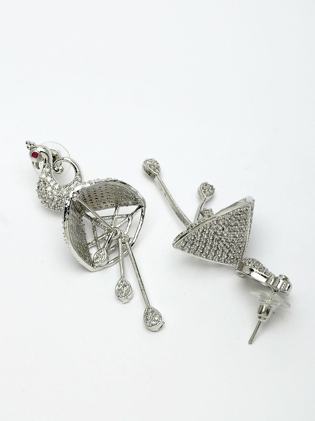 NVR Wome's Silver-Plated AD- Studded Peacock-Shaped Drop Earrings