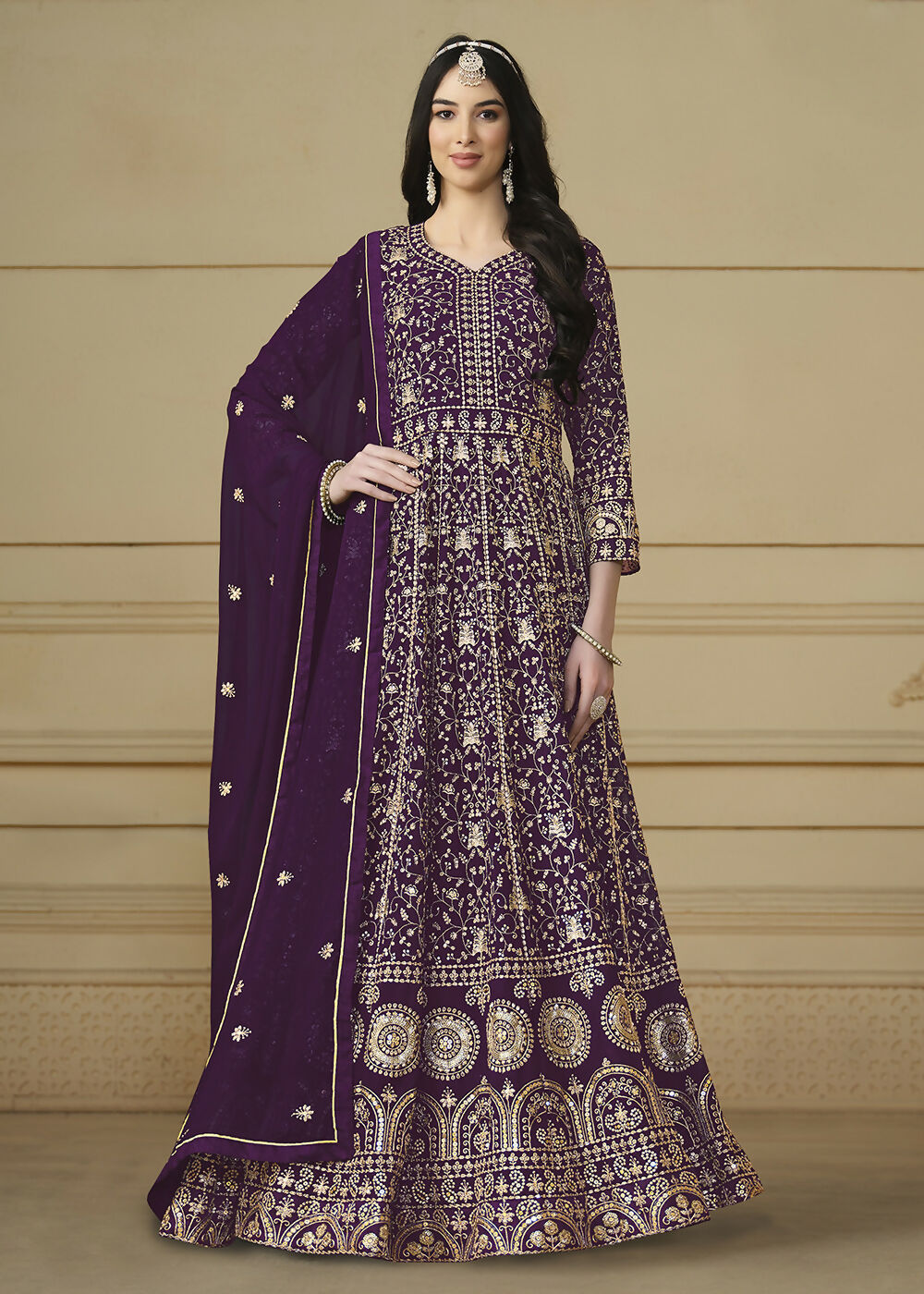 Wine Purple Embroidered Trendy Style Anarkali Suit - Emponline