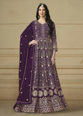 Wine Purple Embroidered Trendy Style Anarkali Suit - Emponline