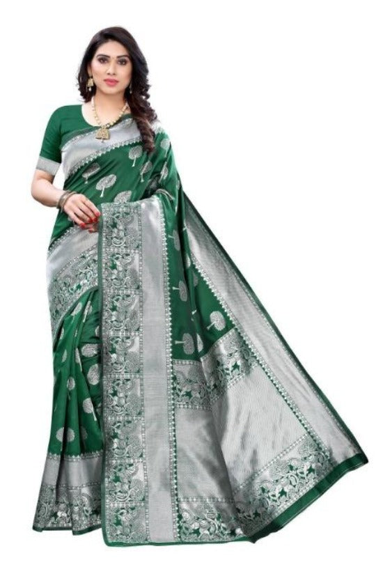 Vamika Banarasi Jacquard Weaving Green Saree (AMEE GREEN)