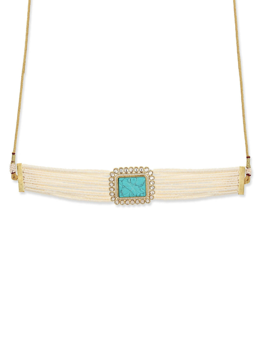 Women's Blue White Gold-Polished Handcrafted Necklace - Ruby Raang