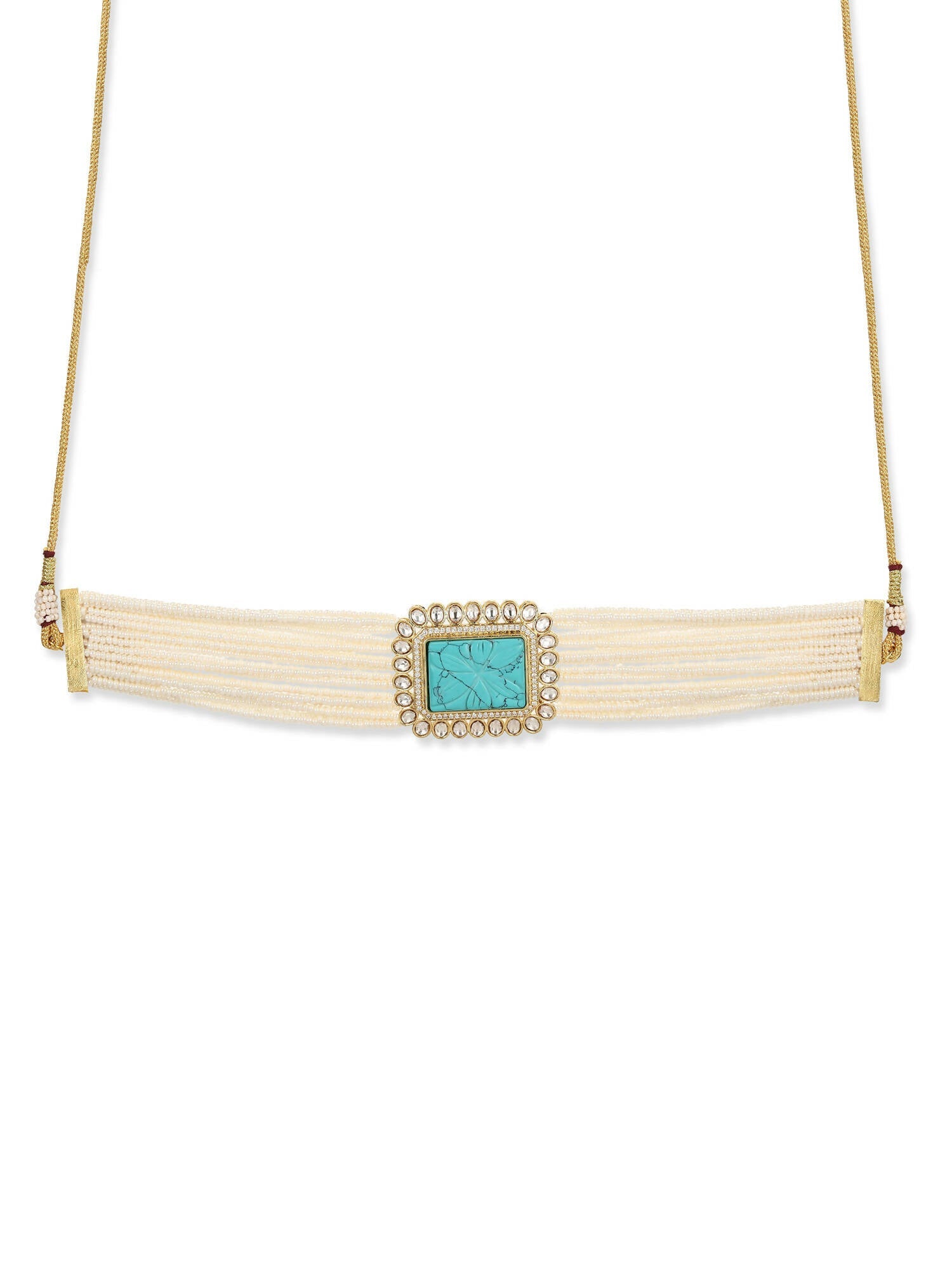 Women's Blue White Gold-Polished Handcrafted Necklace - Ruby Raang
