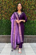 Vedant Vastram Kurta Pant Set With Dupatta Having Beautiful Handwork - Violet