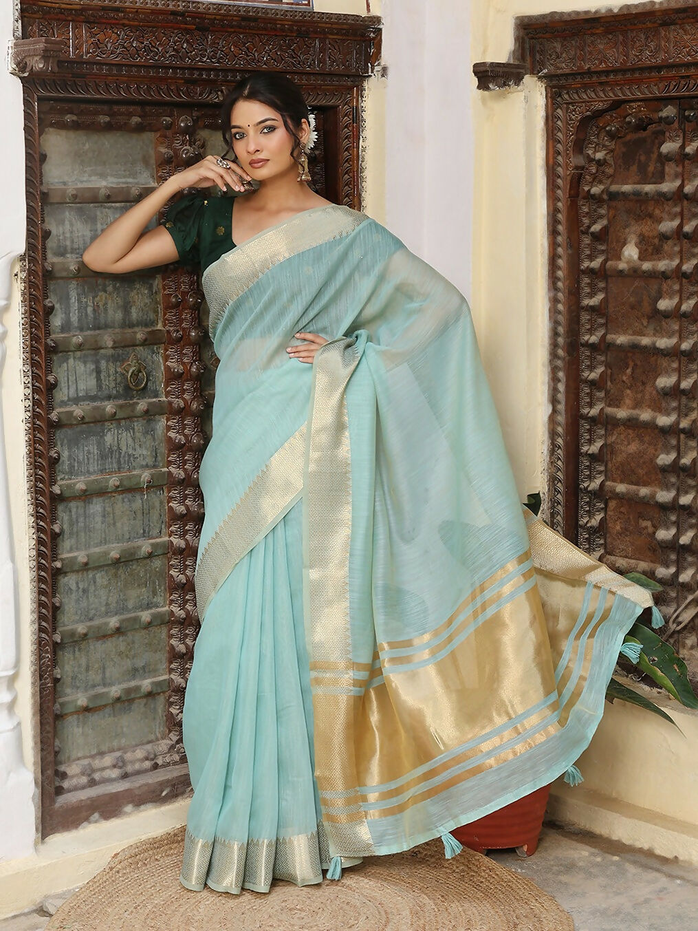 Shree Shyam Fashion Sky Blue Cotton Saree
