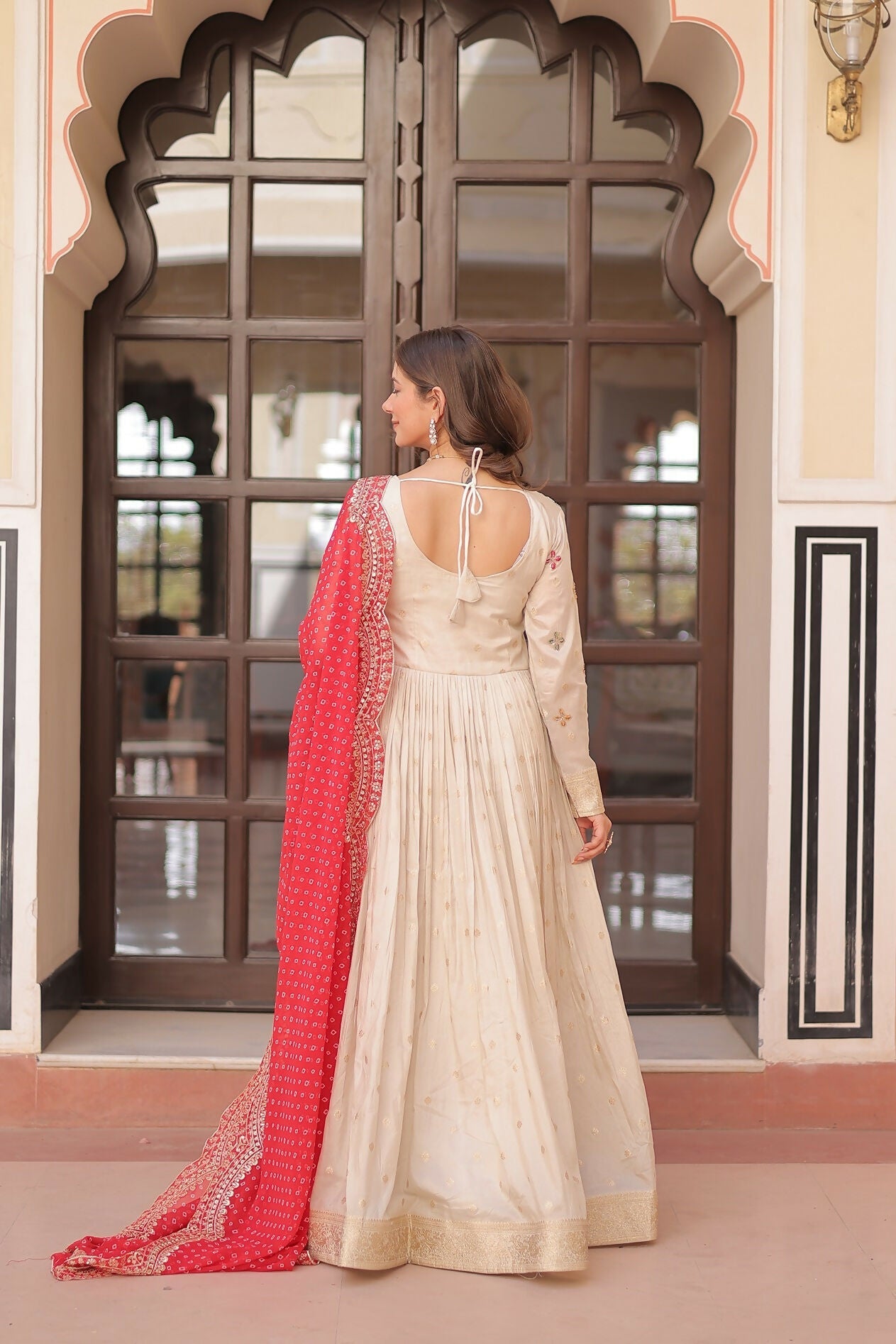Joban Fashion Red Jacquard Sequence Embroidery Work Kurta Set