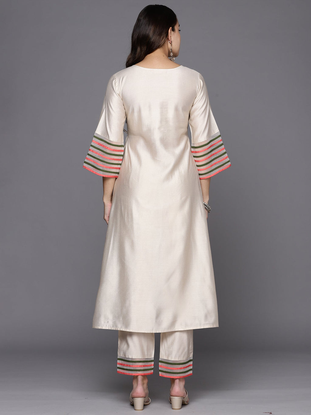 Indo Era White Embroidered A-Line Kurta Trousers Set