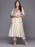 Indo Era White Embroidered A-Line Kurta Trousers Set
