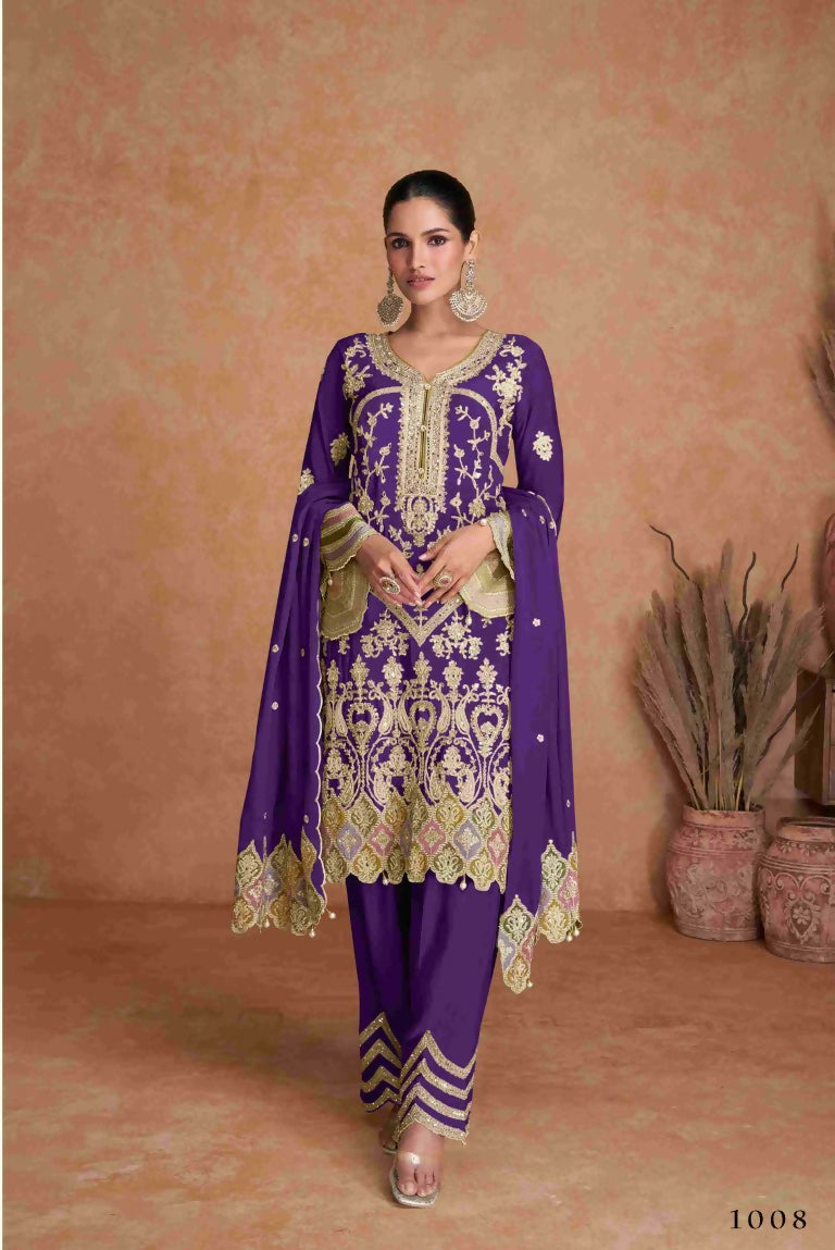 Festive Wear Ethnic Blue Chinon Stitched Suit With Dupatta - Zeeya
