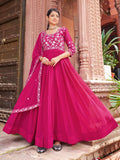 Prazu Fashion Rani Pink Georgette Embroidered Zari Work Designer Gown With Dupatta