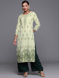 Indo Era Green Foil Printed Straight Kurta