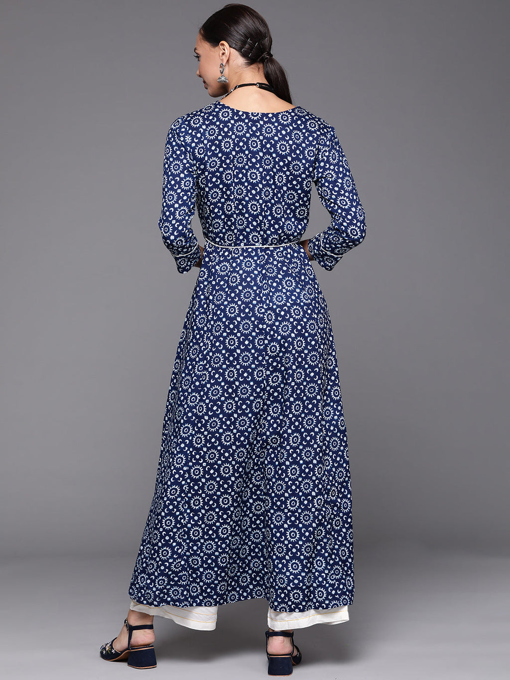 Indo Era Navy Blue Embroidered A-line Kurta