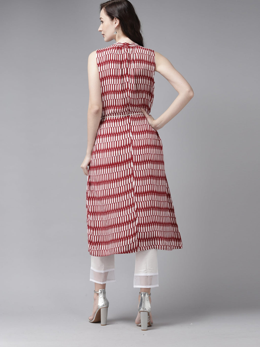 Indo Era Red Printed A-line Kurta