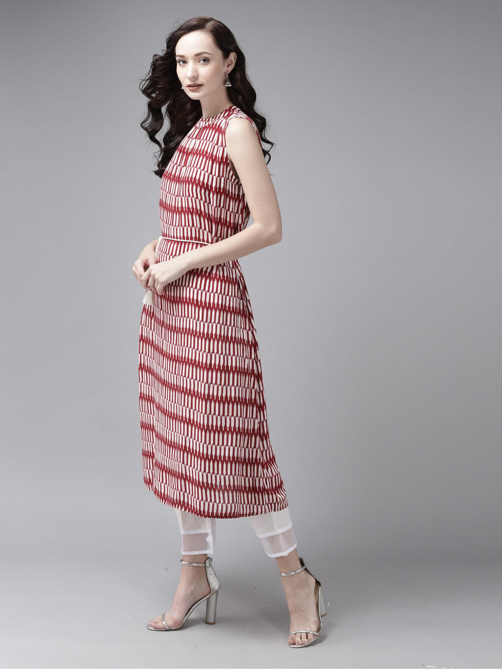 Indo Era Red Printed A-line Kurta