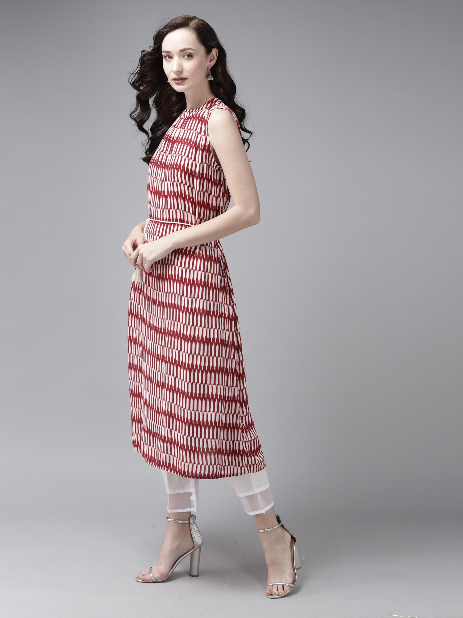 Indo Era Red Printed A-line Kurta