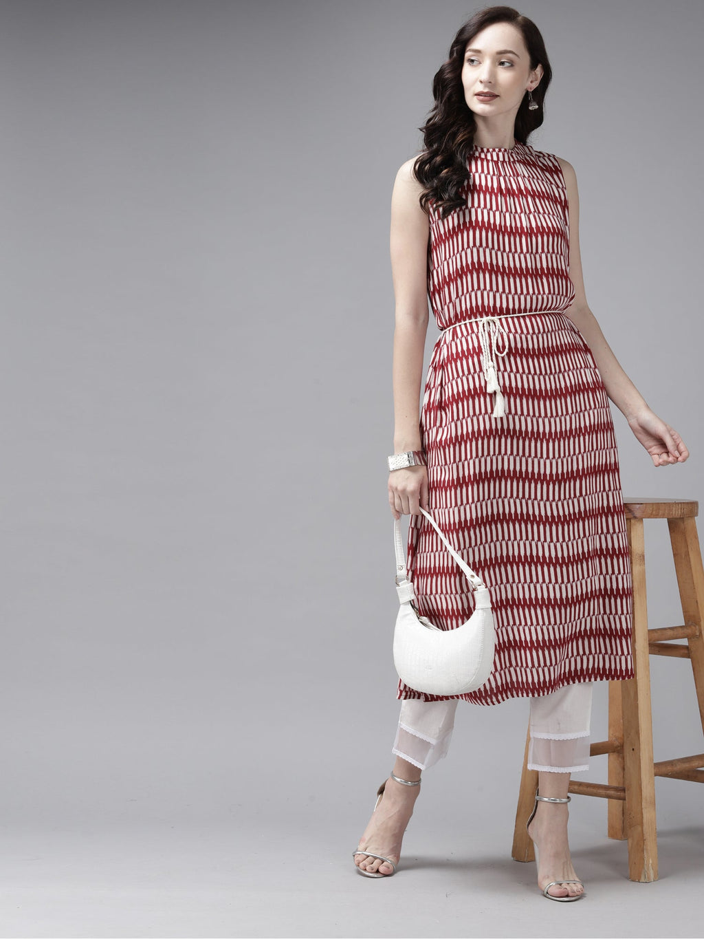 Indo Era Red Printed A-line Kurta