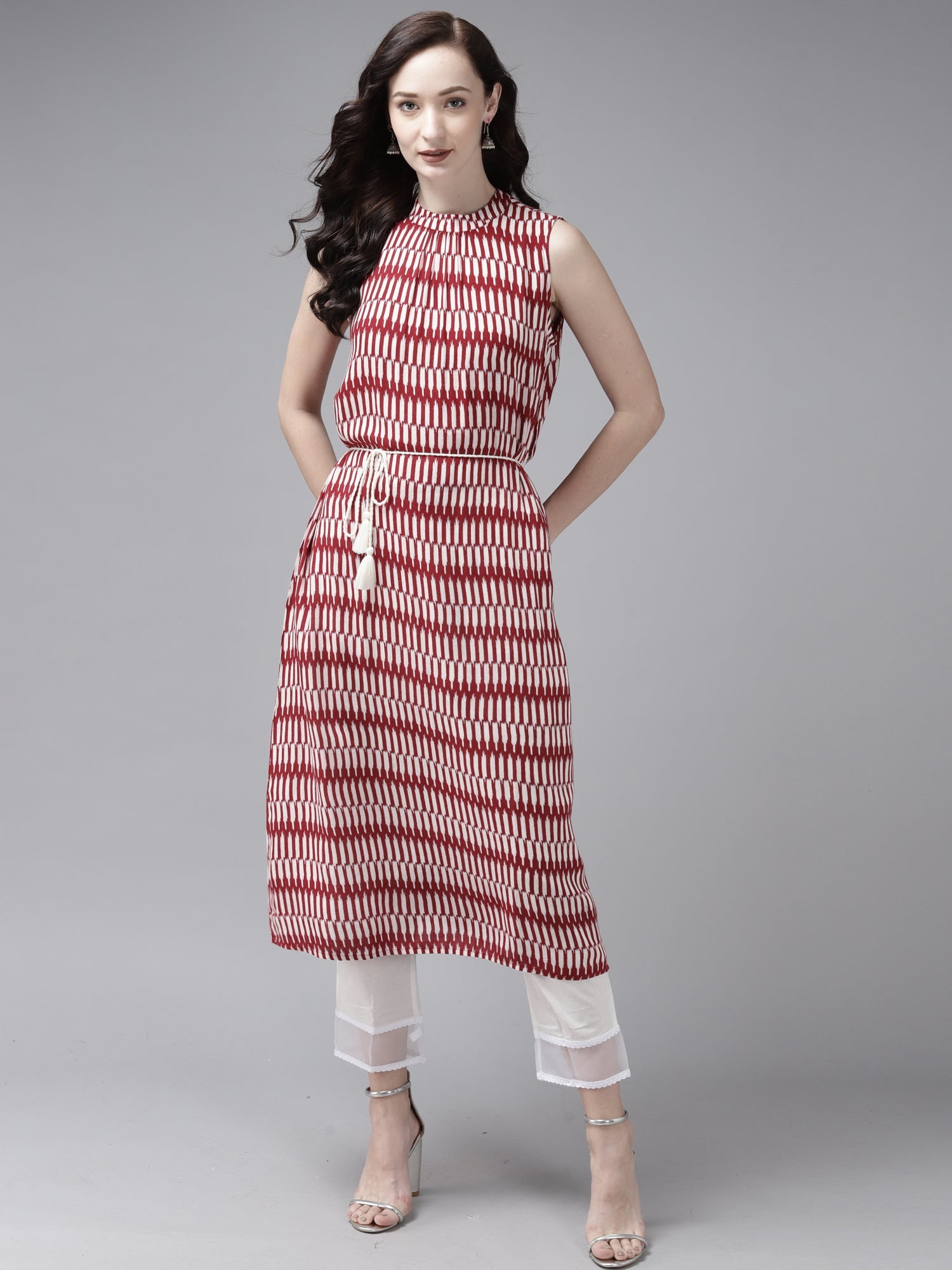 Indo Era Red Printed A-line Kurta