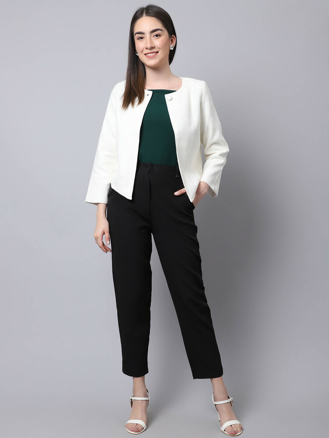 Even Apparels White 100% Viscose Open Front Statement Women's Jacket