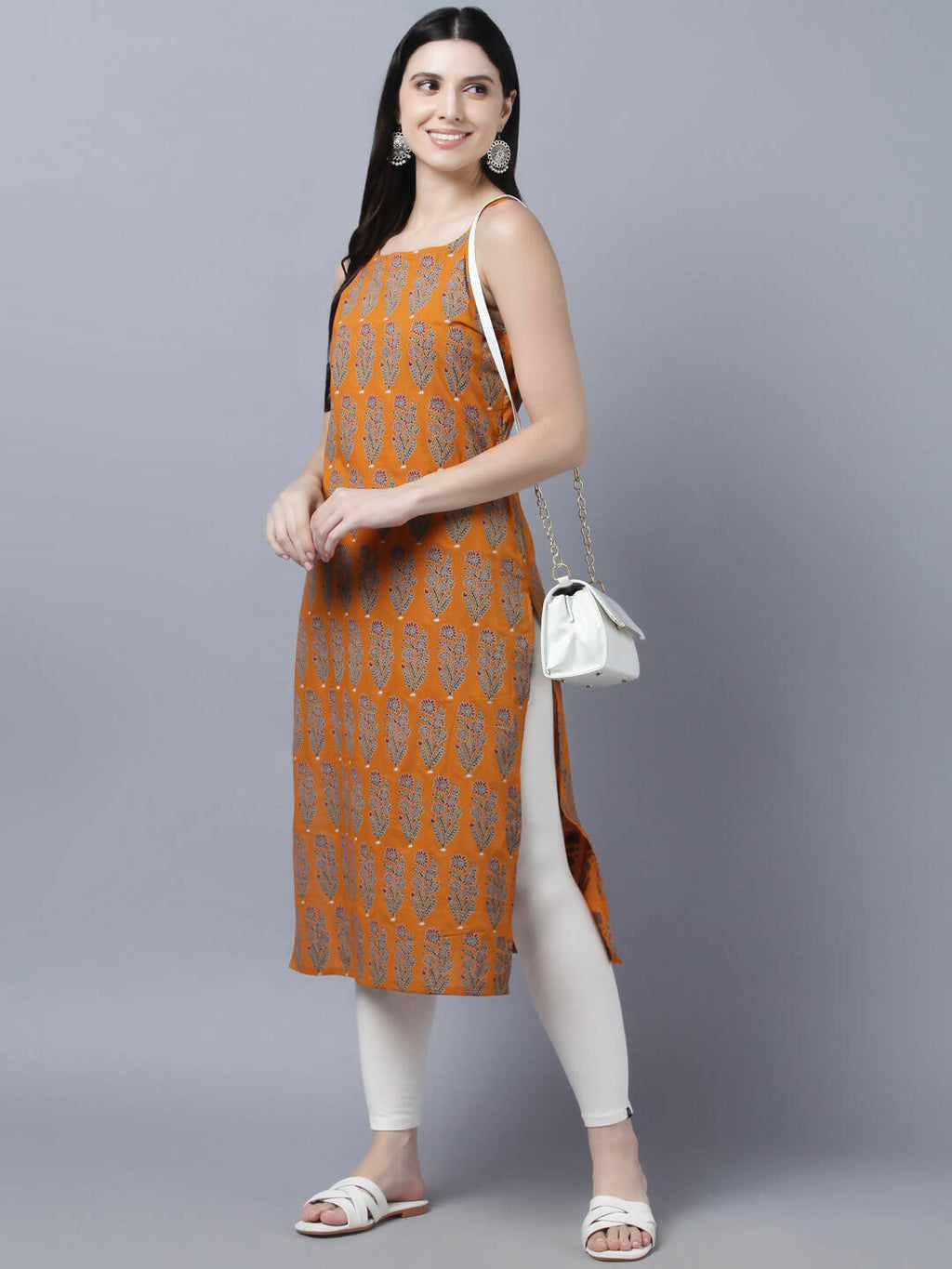 Myshka Stylish Mustard Sleeveless Women's Kurta