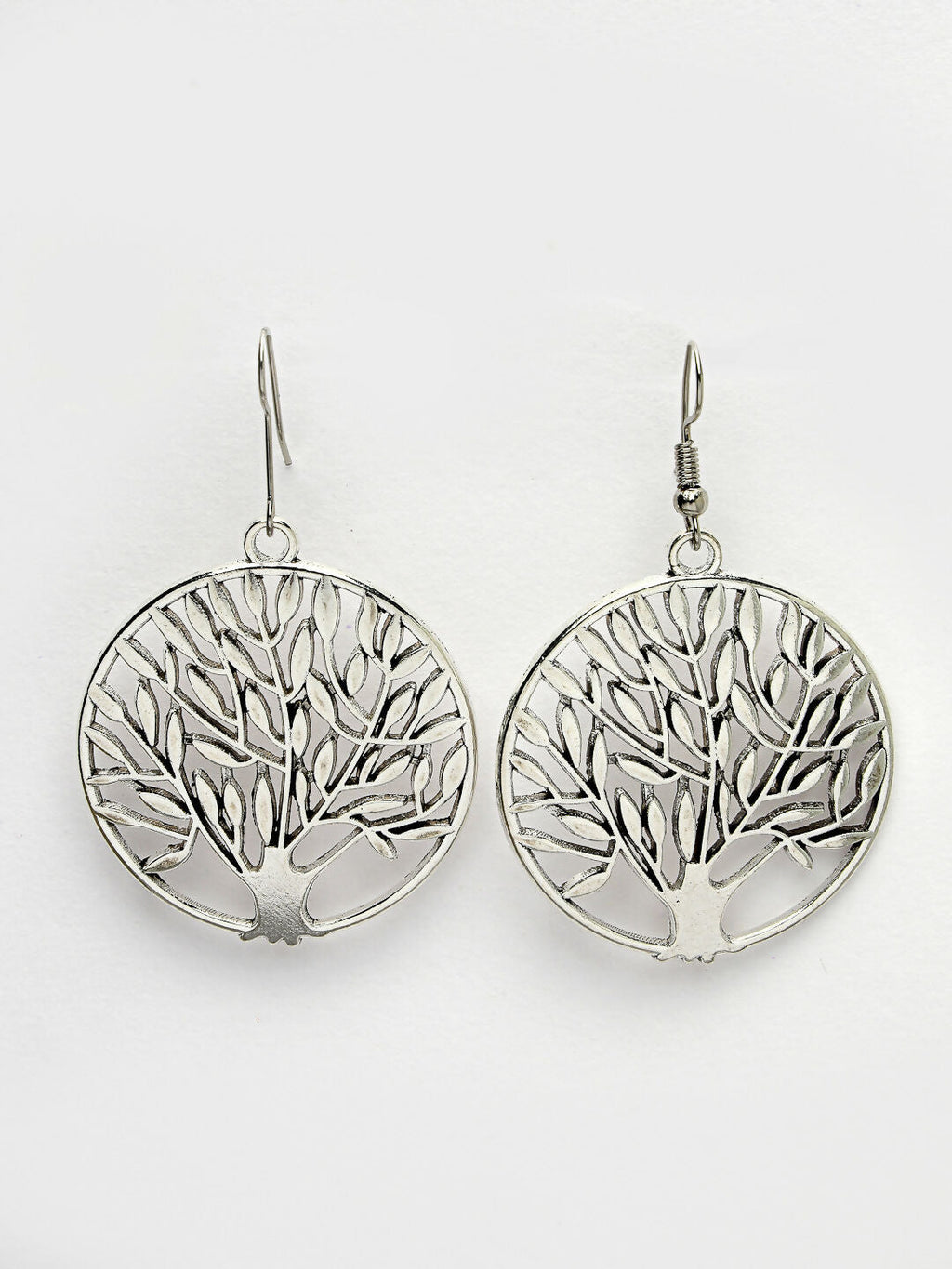 NVR Women's Silver-Toned Circular Shape German Silver Oxidised Drop Earrings