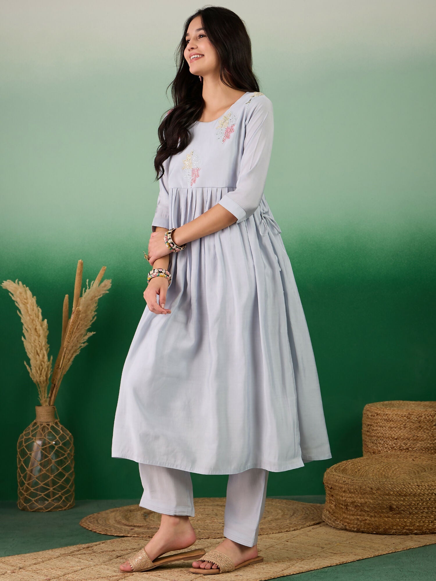 Blue Embroidered Muslin Kurta and Trouser - Berlin