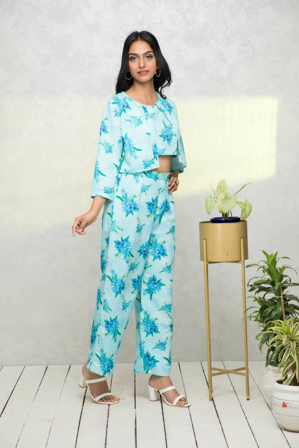 Myshka Women Blue Printed Pastels Co-Ords