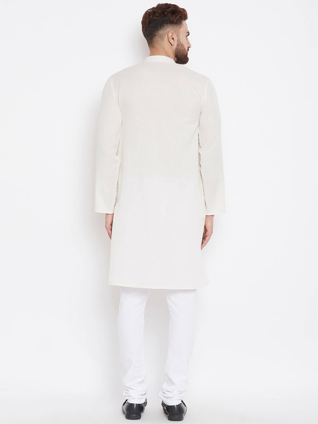 Even Apparels Cream Linen Men's Kurta With Band Collar