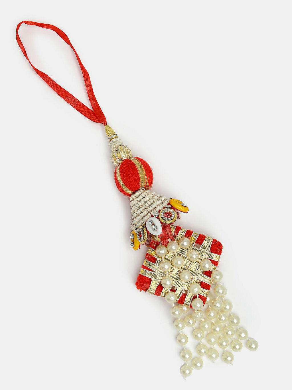 NVR Women & Men Set of 2 White Pearl Bhaiya Bhabhi Rakhi With Roli Chawal & Chocolate