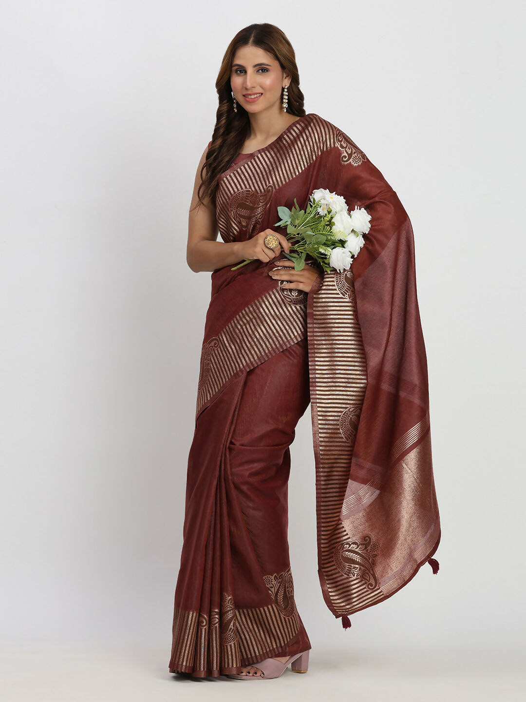Shree Shyam Fashion Linen Cotton Maroon Saree