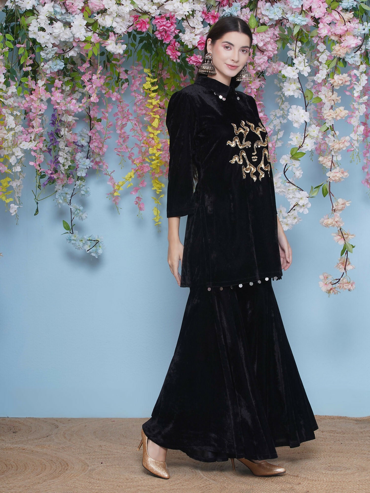 Joban Fashion Black Velvet Sharara Set