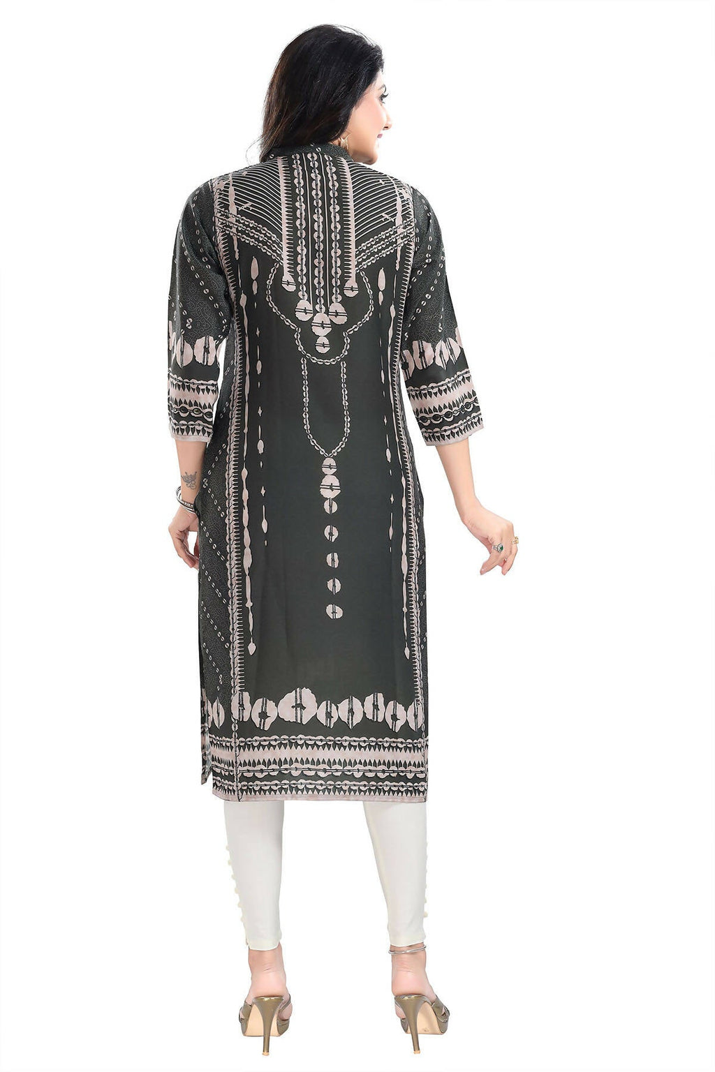Snehal Creations Opulent Olive Digital Print Masleen Long Kurti Tunic