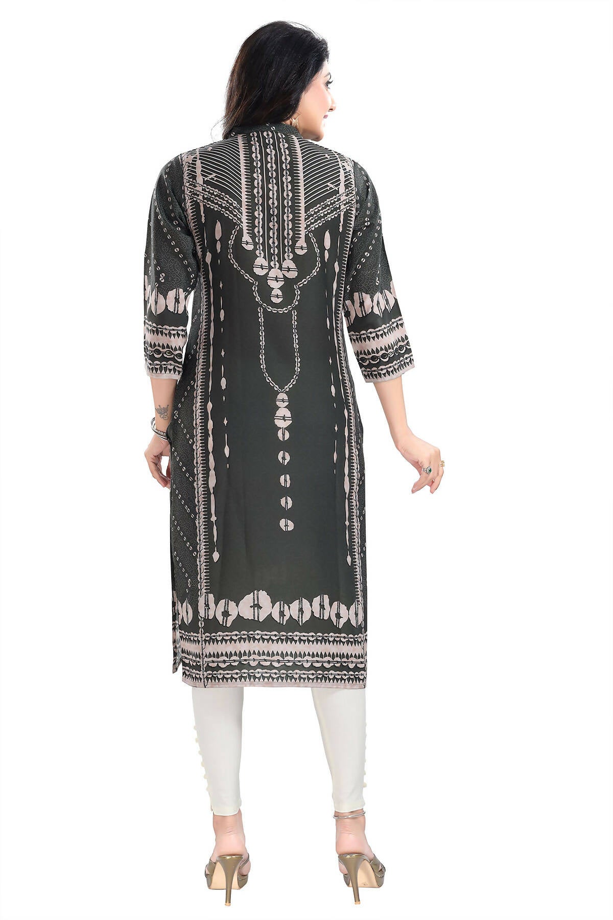 Snehal Creations Opulent Olive Digital Print Masleen Long Kurti Tunic