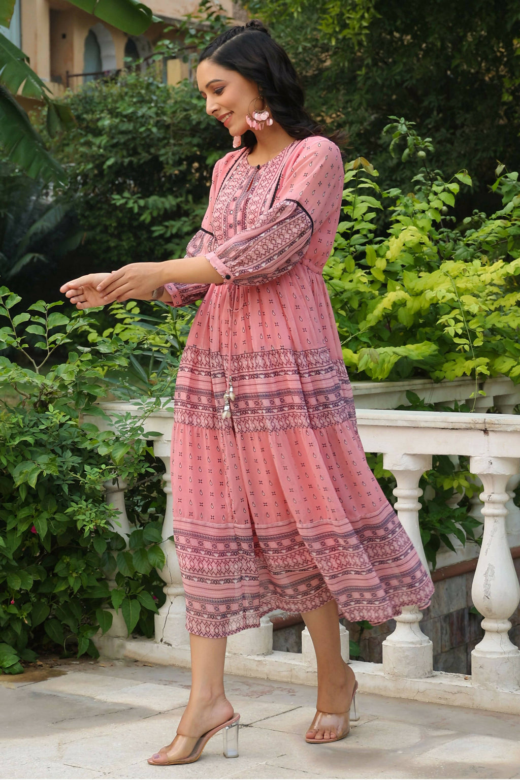Juniper Women's Pink Printed Teired Dress