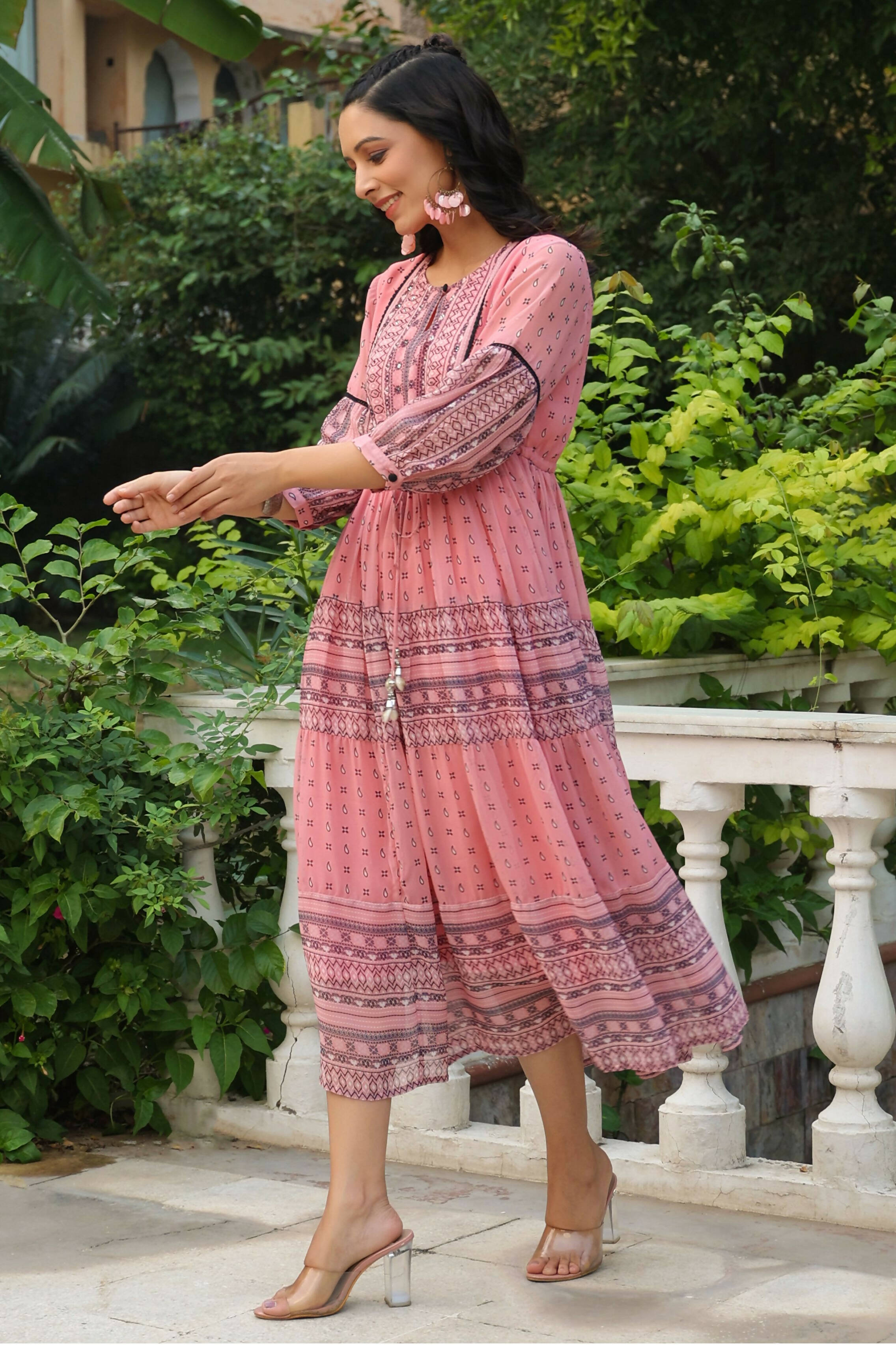 Juniper Women's Pink Printed Teired Dress