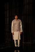 Grey Viscose Designer Printed Men's Kurta Set with Koti - Mahotsav