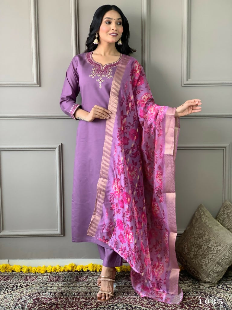 Partywear Designer Purple Viscos Rayon Stitched Suit With Dupatta - Tanisha