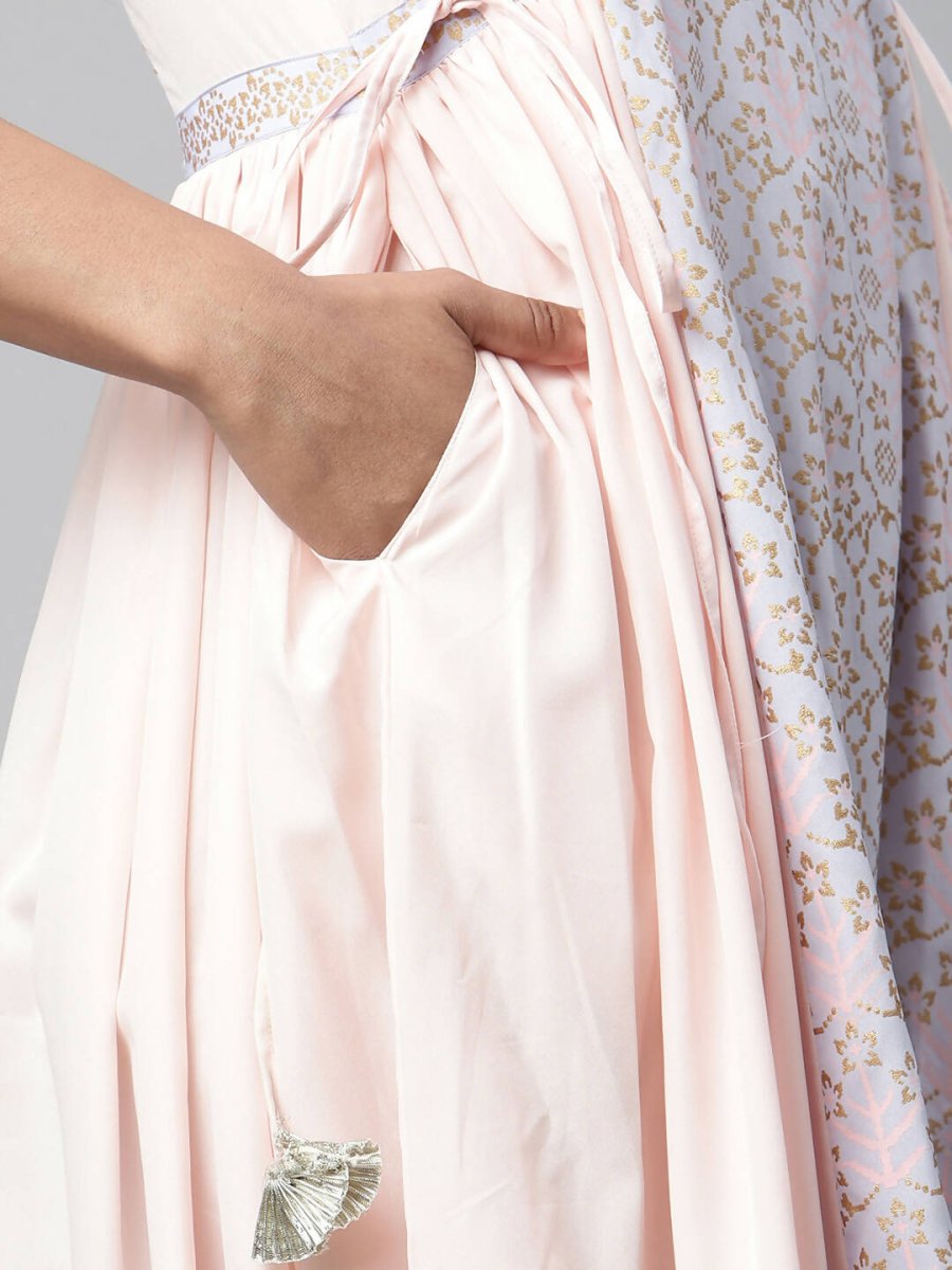 Ahalyaa Women Pink Crepe Khari Print Dress