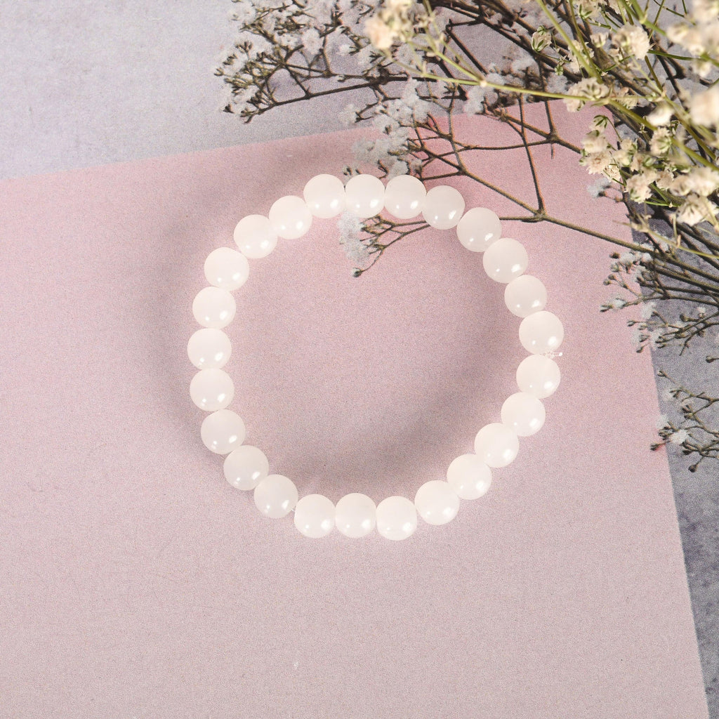 NVR Men & Women White Marbel Crystal Elasticated Bracelet