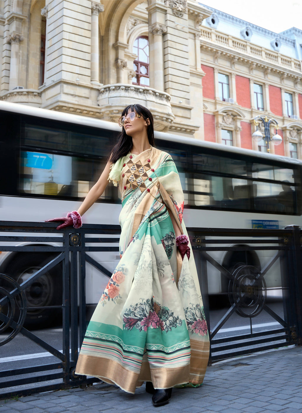 Off White Satin Organza Floral Woven Design Saree With Unstitched Blouse Piece - Klay's