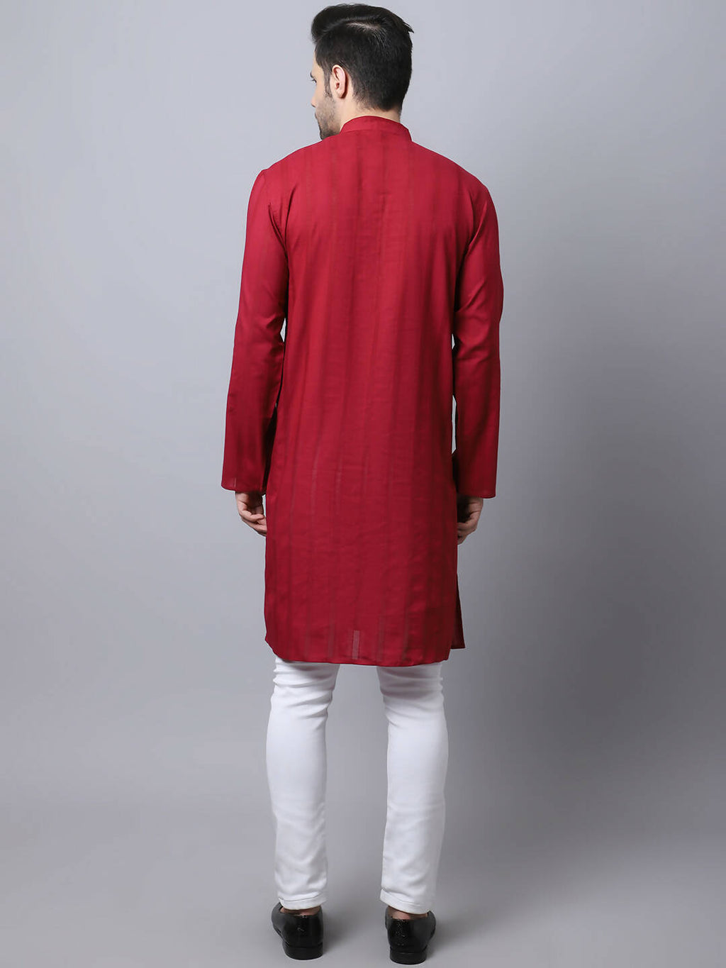 Even Apparels Maroon Pure Cotton Men's Kurta With Band Collar
