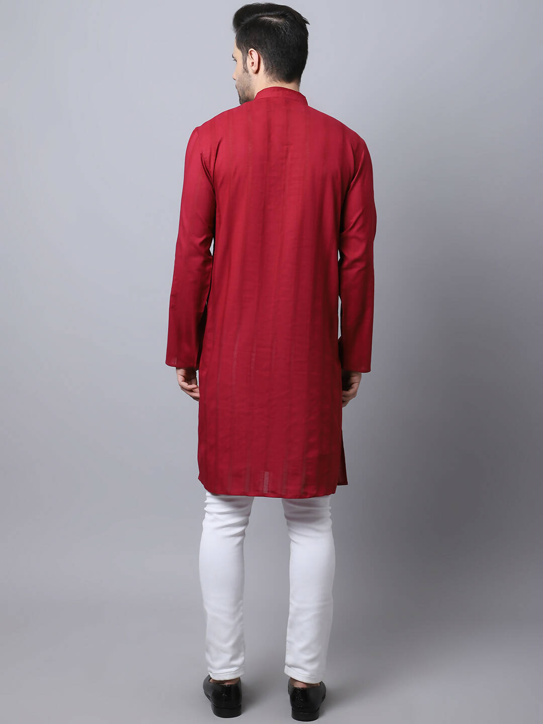Even Apparels Maroon Pure Cotton Men's Kurta With Band Collar