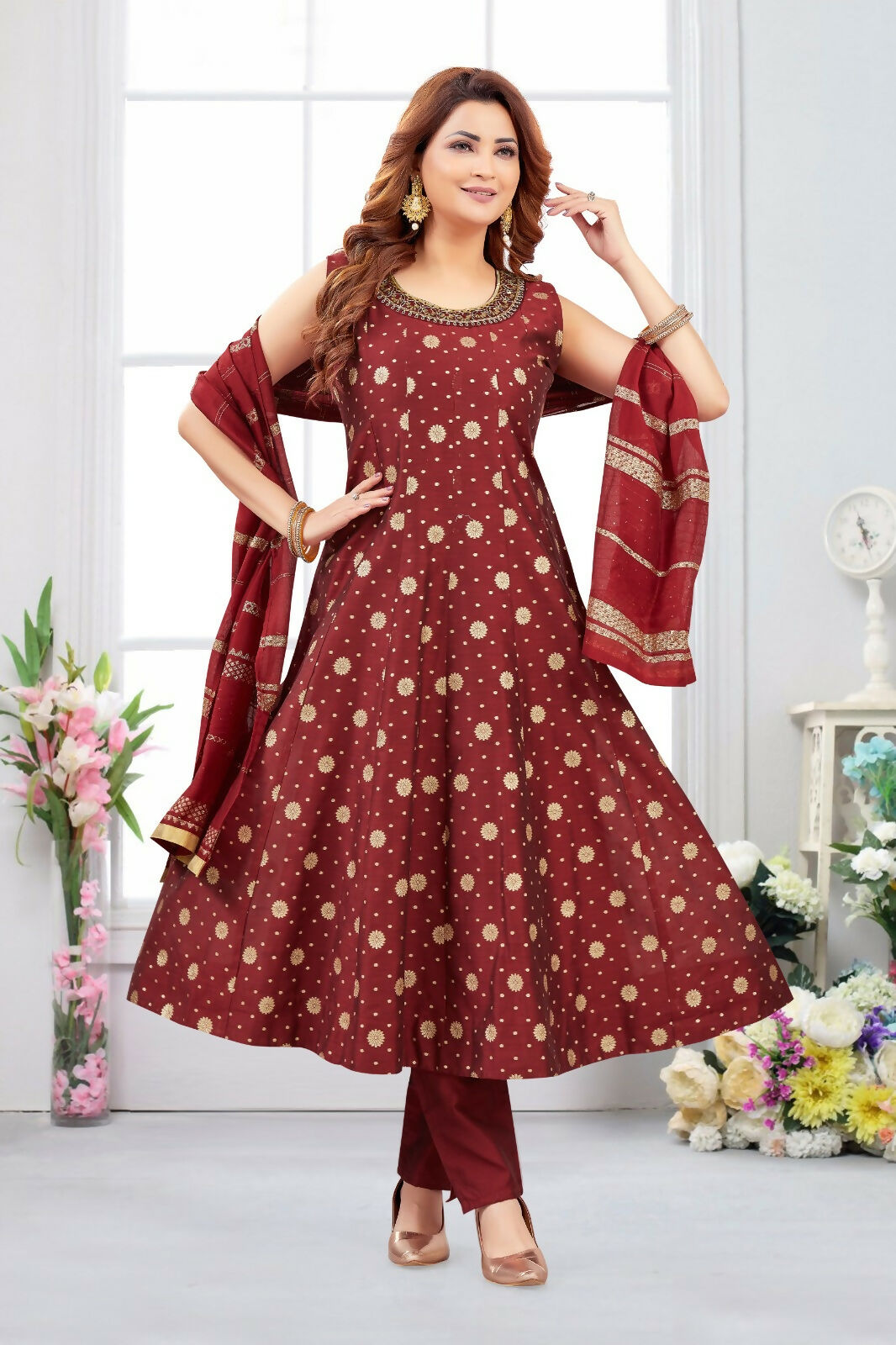 Joban Fashion Jacquard Maroon Color Kurta Set