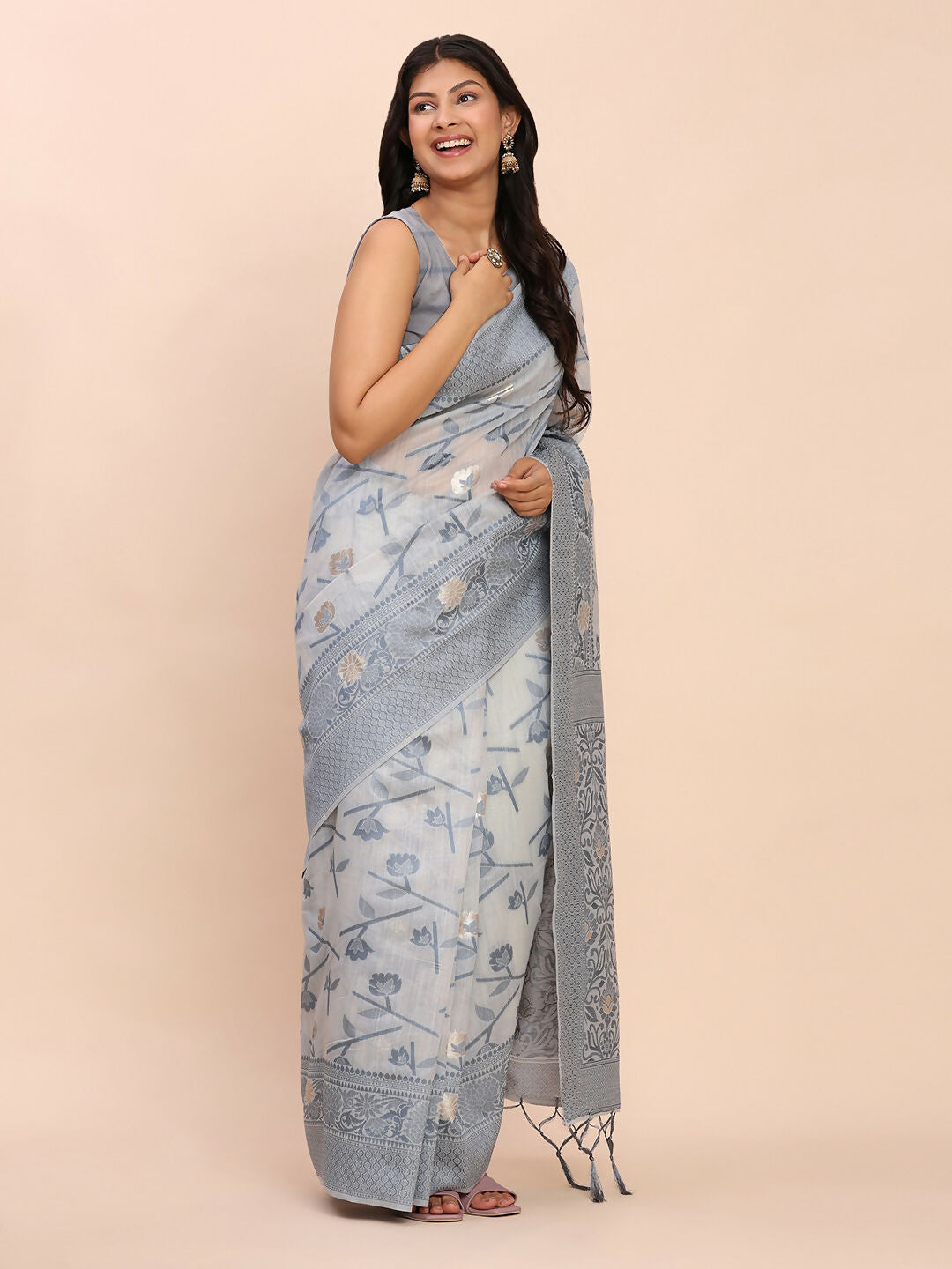 Shree Shyam Fashion Linen Cotton Grey Saree