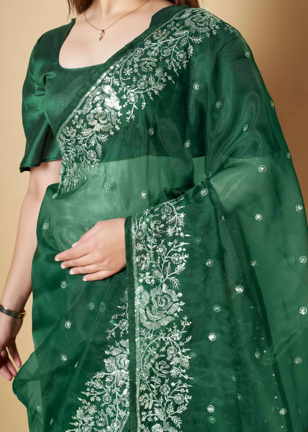 Vamsee Green Organza Saree