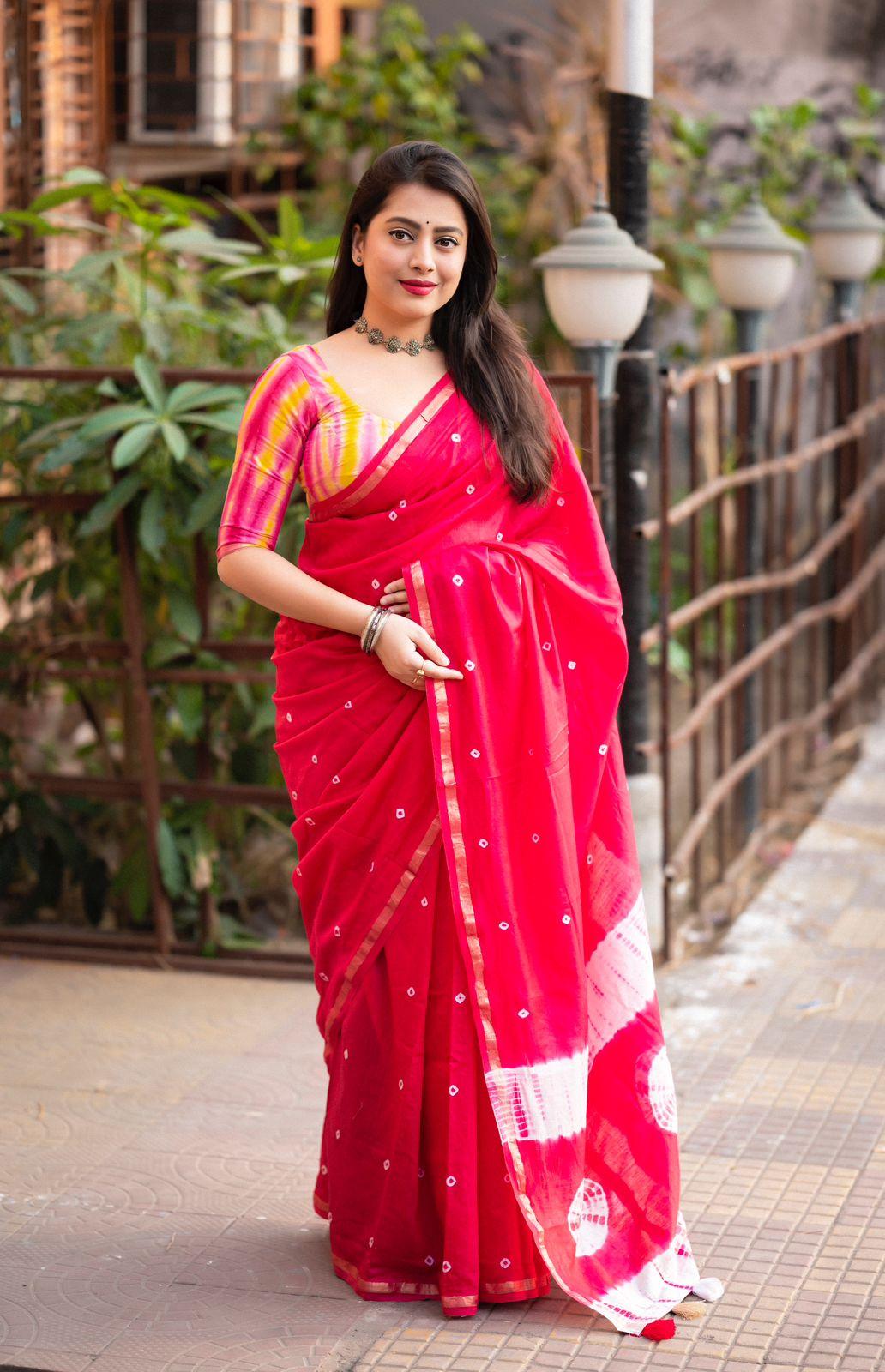 Rani Chanderi Cotton Block Print Saree with Unstitched Blouse - Hiral Fashion