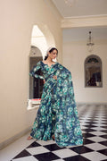 Vastranavya Navy Blue Weightless Marble Printed & Pearl Lace Border Saree with Unstitched Blouse