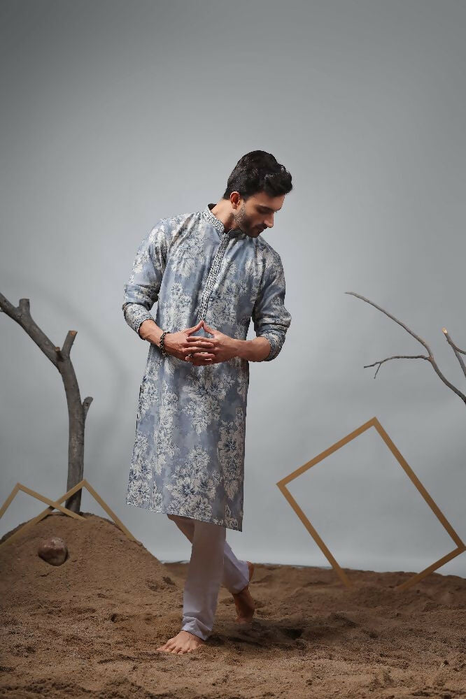 Blue Modal Designer Printed Kurta Set - Mahotsav