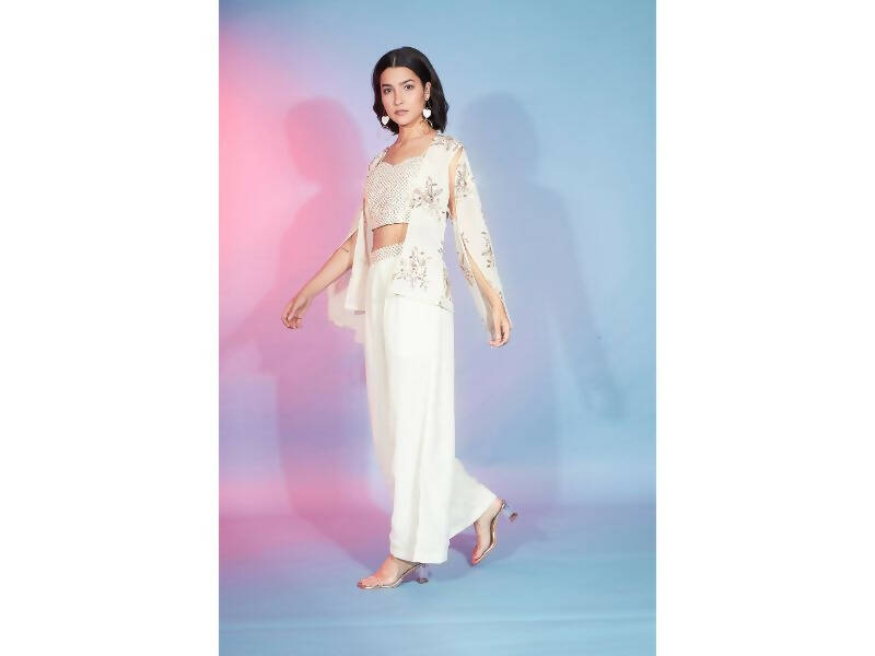 Off White Georgette Sequence With Thread Designer Co-Ord Set - Flory